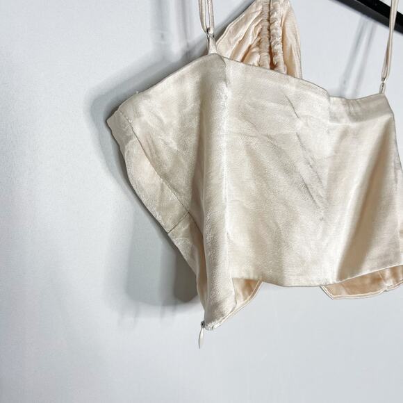 Zara XS Light Pink Cropped Halter Top with Keyhole Front Criss Cross Side Zip - Picture 6 of 6